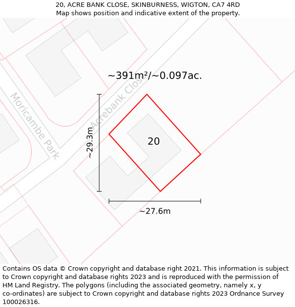 20, ACRE BANK CLOSE, SKINBURNESS, WIGTON, CA7 4RD: Plot and title map