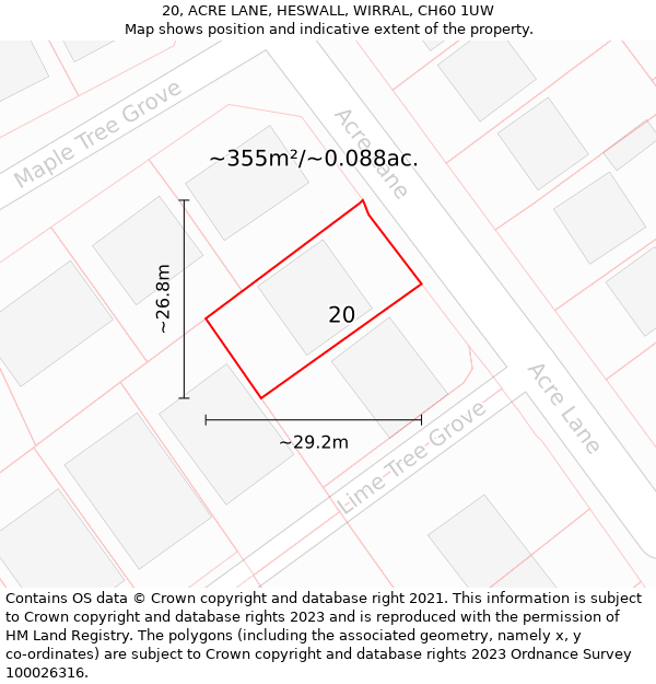 20, ACRE LANE, HESWALL, WIRRAL, CH60 1UW: Plot and title map