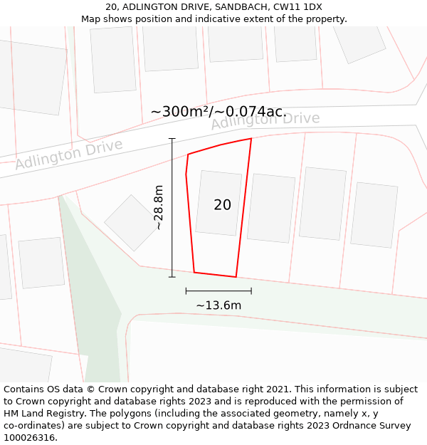 20, ADLINGTON DRIVE, SANDBACH, CW11 1DX: Plot and title map