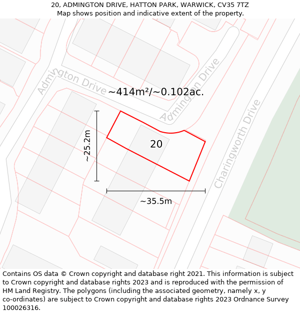 20, ADMINGTON DRIVE, HATTON PARK, WARWICK, CV35 7TZ: Plot and title map