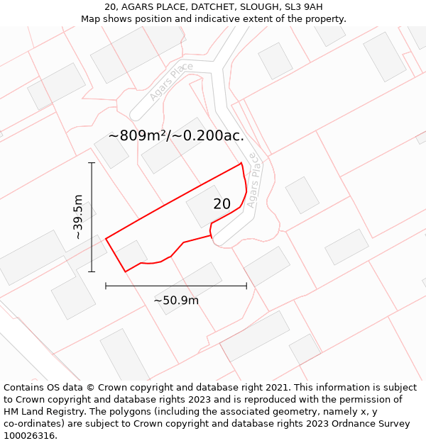 20, AGARS PLACE, DATCHET, SLOUGH, SL3 9AH: Plot and title map