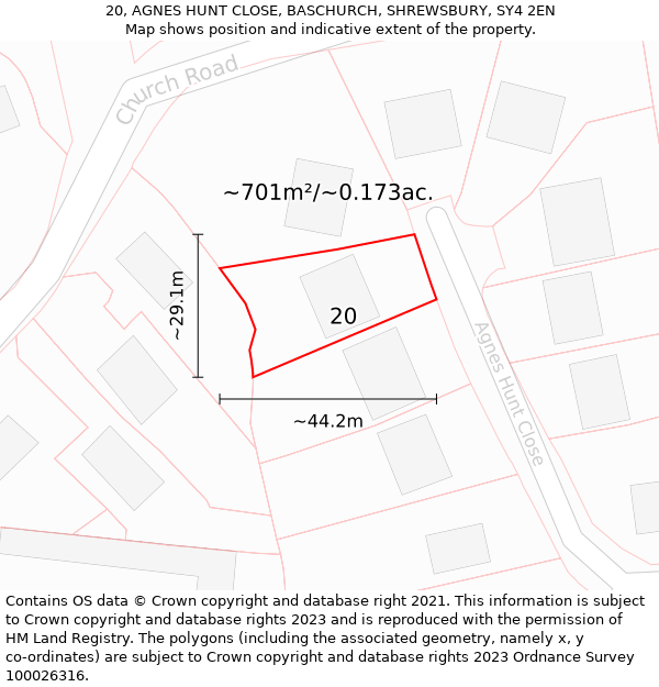 20, AGNES HUNT CLOSE, BASCHURCH, SHREWSBURY, SY4 2EN: Plot and title map