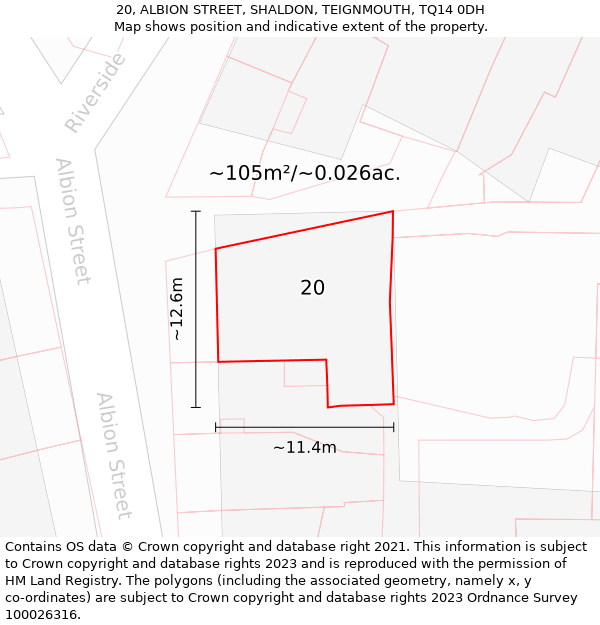 20, ALBION STREET, SHALDON, TEIGNMOUTH, TQ14 0DH: Plot and title map