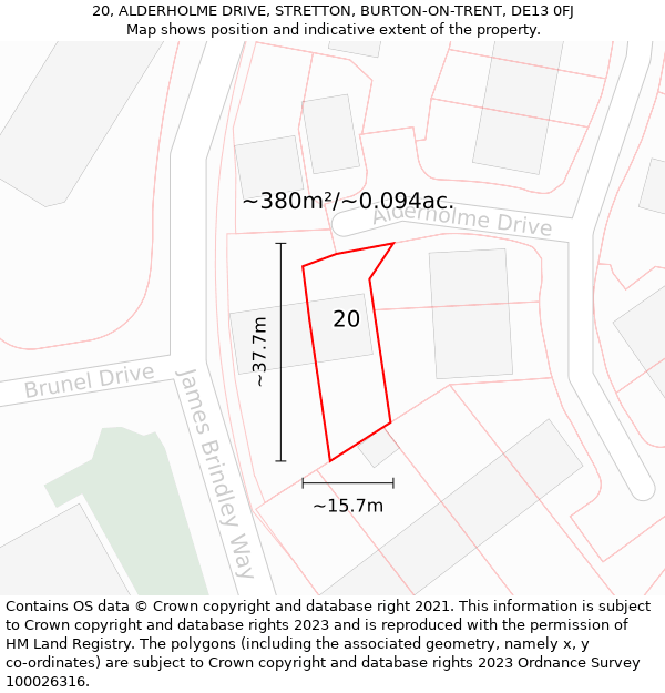 20, ALDERHOLME DRIVE, STRETTON, BURTON-ON-TRENT, DE13 0FJ: Plot and title map