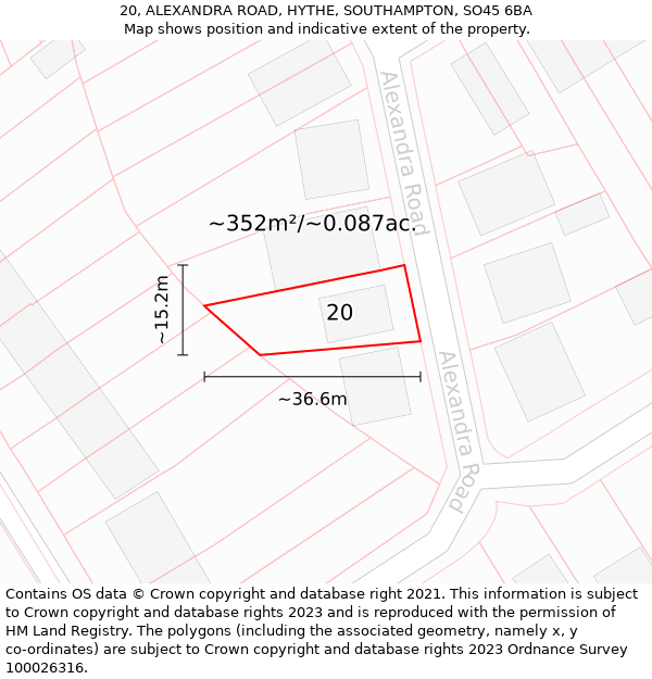 20, ALEXANDRA ROAD, HYTHE, SOUTHAMPTON, SO45 6BA: Plot and title map