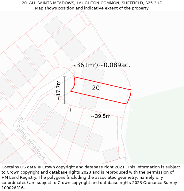 20, ALL SAINTS MEADOWS, LAUGHTON COMMON, SHEFFIELD, S25 3UD: Plot and title map