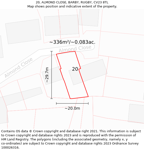 20, ALMOND CLOSE, BARBY, RUGBY, CV23 8TL: Plot and title map