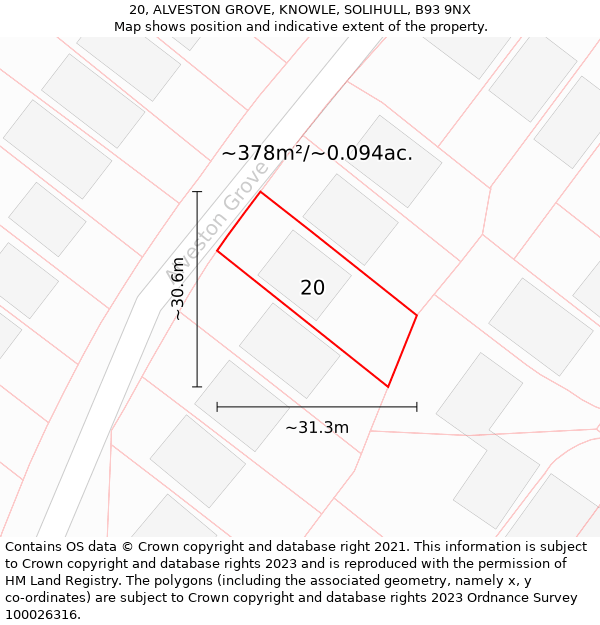 20, ALVESTON GROVE, KNOWLE, SOLIHULL, B93 9NX: Plot and title map