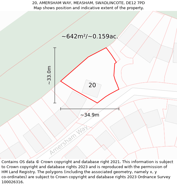 20, AMERSHAM WAY, MEASHAM, SWADLINCOTE, DE12 7PD: Plot and title map