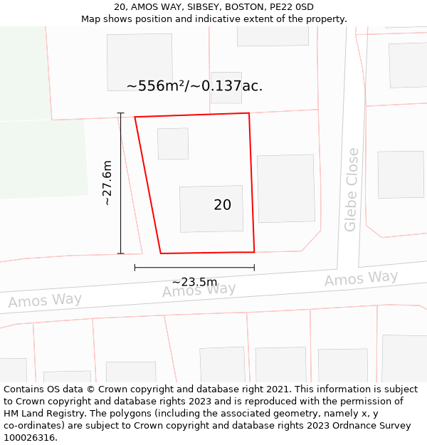 20, AMOS WAY, SIBSEY, BOSTON, PE22 0SD: Plot and title map