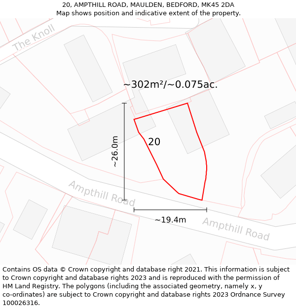 20, AMPTHILL ROAD, MAULDEN, BEDFORD, MK45 2DA: Plot and title map