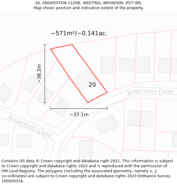 20, ANGERSTEIN CLOSE, WEETING, BRANDON, IP27 0RL: Plot and title map