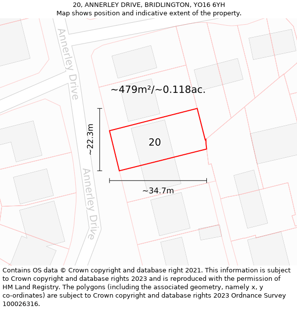 20, ANNERLEY DRIVE, BRIDLINGTON, YO16 6YH: Plot and title map