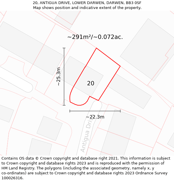 20, ANTIGUA DRIVE, LOWER DARWEN, DARWEN, BB3 0SF: Plot and title map