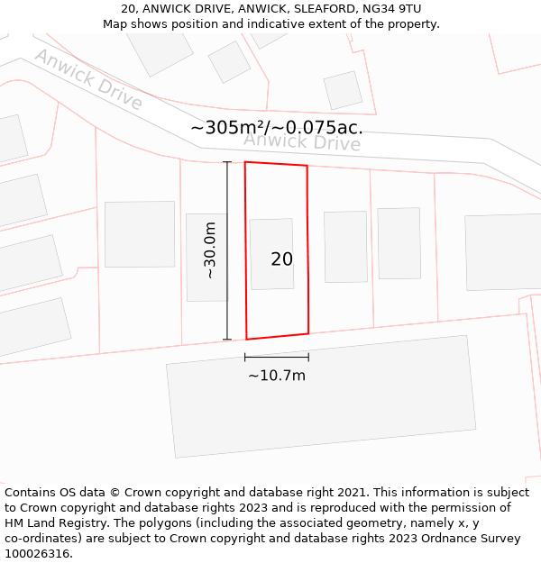 20, ANWICK DRIVE, ANWICK, SLEAFORD, NG34 9TU: Plot and title map