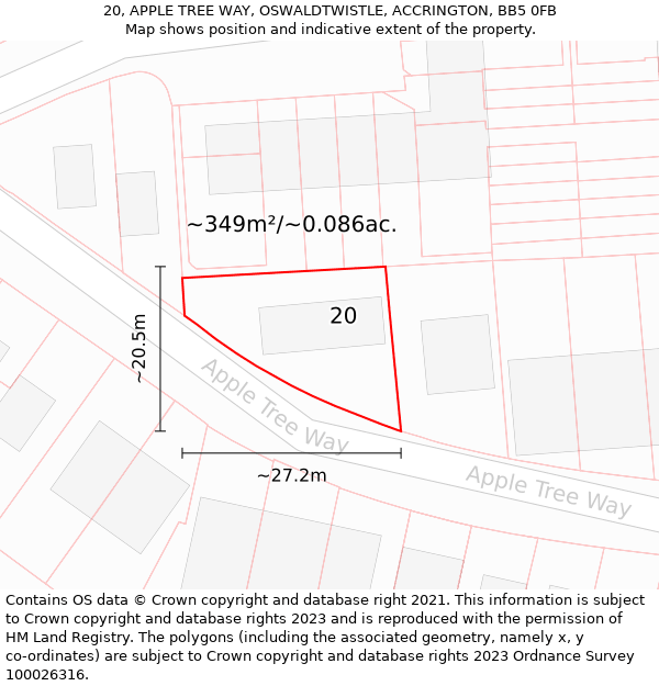 20, APPLE TREE WAY, OSWALDTWISTLE, ACCRINGTON, BB5 0FB: Plot and title map