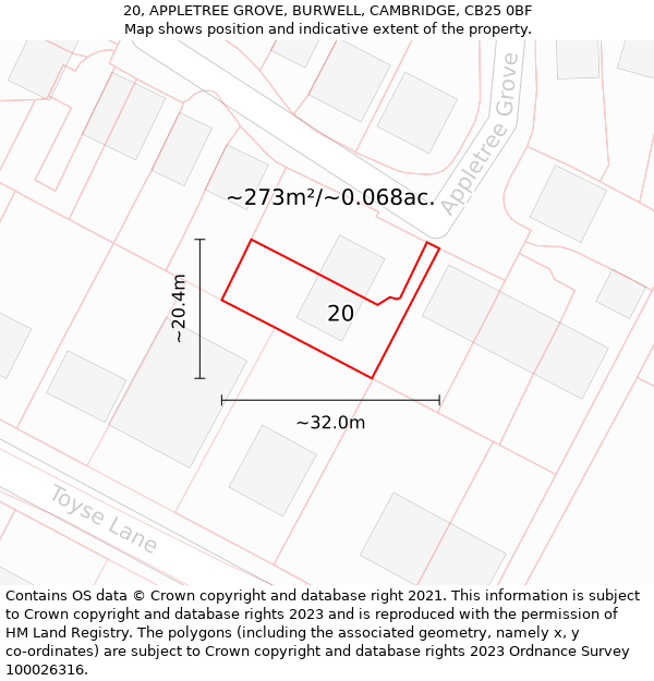 20, APPLETREE GROVE, BURWELL, CAMBRIDGE, CB25 0BF: Plot and title map