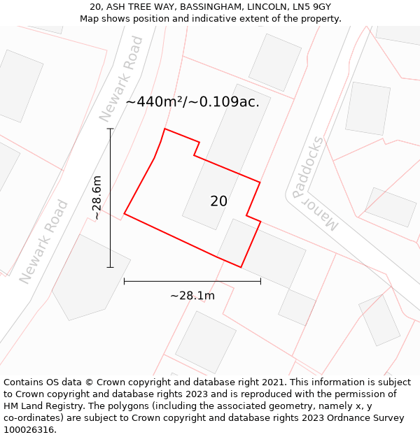 20, ASH TREE WAY, BASSINGHAM, LINCOLN, LN5 9GY: Plot and title map