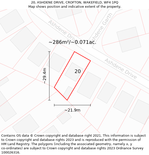 20, ASHDENE DRIVE, CROFTON, WAKEFIELD, WF4 1PQ: Plot and title map