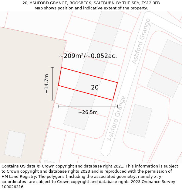 20, ASHFORD GRANGE, BOOSBECK, SALTBURN-BY-THE-SEA, TS12 3FB: Plot and title map