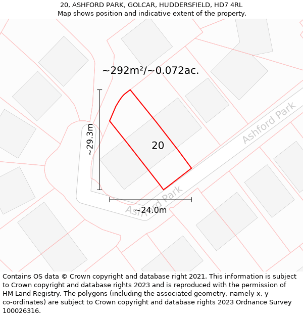 20, ASHFORD PARK, GOLCAR, HUDDERSFIELD, HD7 4RL: Plot and title map