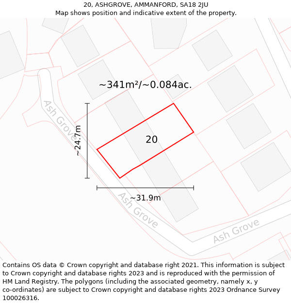 20, ASHGROVE, AMMANFORD, SA18 2JU: Plot and title map