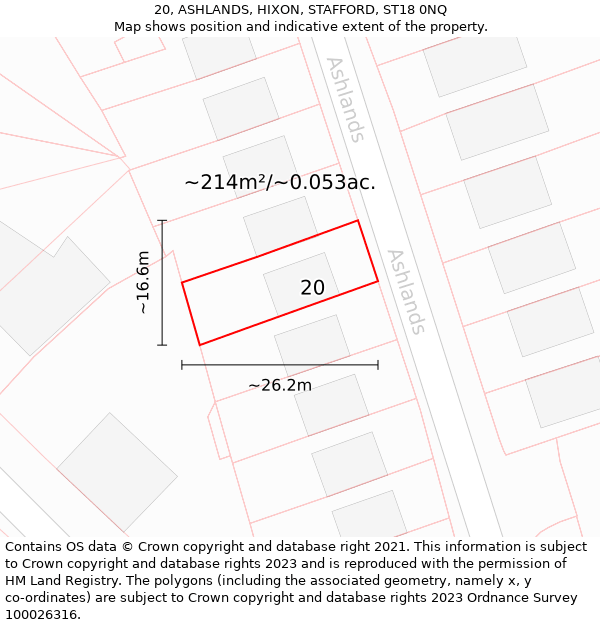 20, ASHLANDS, HIXON, STAFFORD, ST18 0NQ: Plot and title map