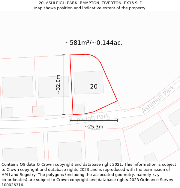 20, ASHLEIGH PARK, BAMPTON, TIVERTON, EX16 9LF: Plot and title map