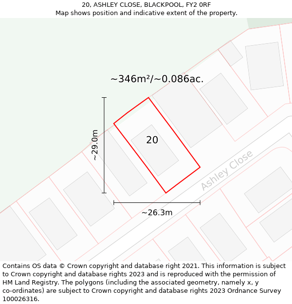 20, ASHLEY CLOSE, BLACKPOOL, FY2 0RF: Plot and title map