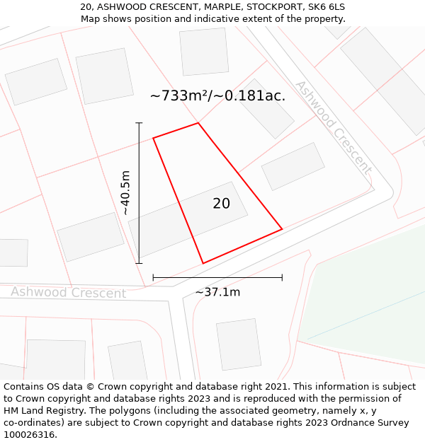 20, ASHWOOD CRESCENT, MARPLE, STOCKPORT, SK6 6LS: Plot and title map