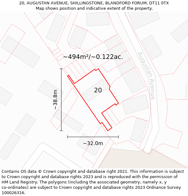 20, AUGUSTAN AVENUE, SHILLINGSTONE, BLANDFORD FORUM, DT11 0TX: Plot and title map