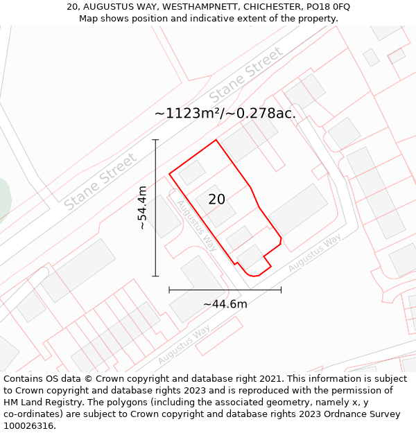 20, AUGUSTUS WAY, WESTHAMPNETT, CHICHESTER, PO18 0FQ: Plot and title map