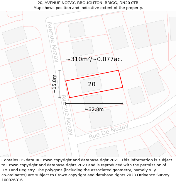 20, AVENUE NOZAY, BROUGHTON, BRIGG, DN20 0TR: Plot and title map