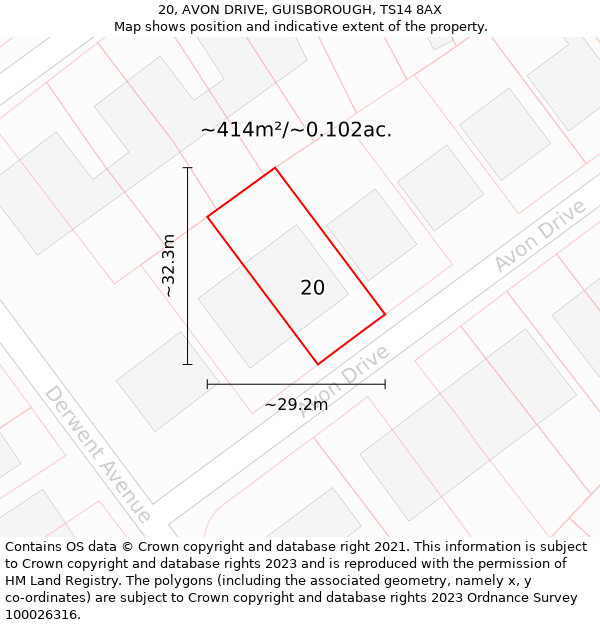 20, AVON DRIVE, GUISBOROUGH, TS14 8AX: Plot and title map