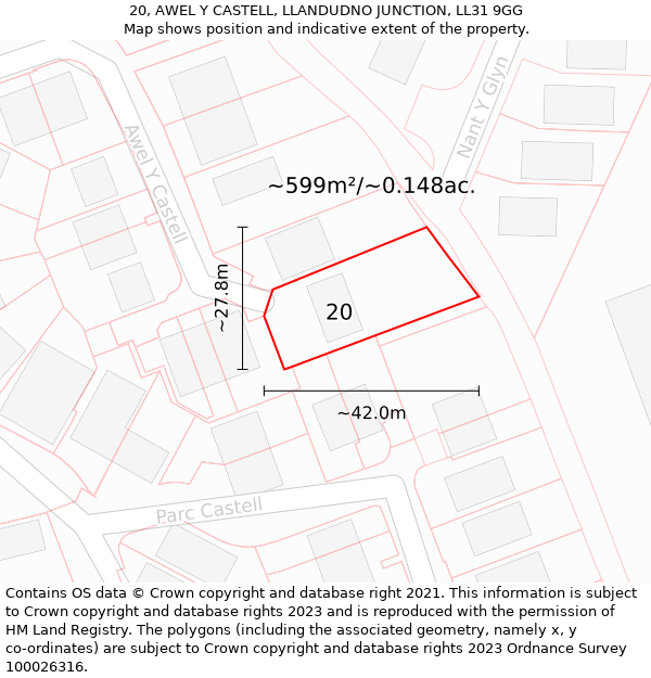 20, AWEL Y CASTELL, LLANDUDNO JUNCTION, LL31 9GG: Plot and title map