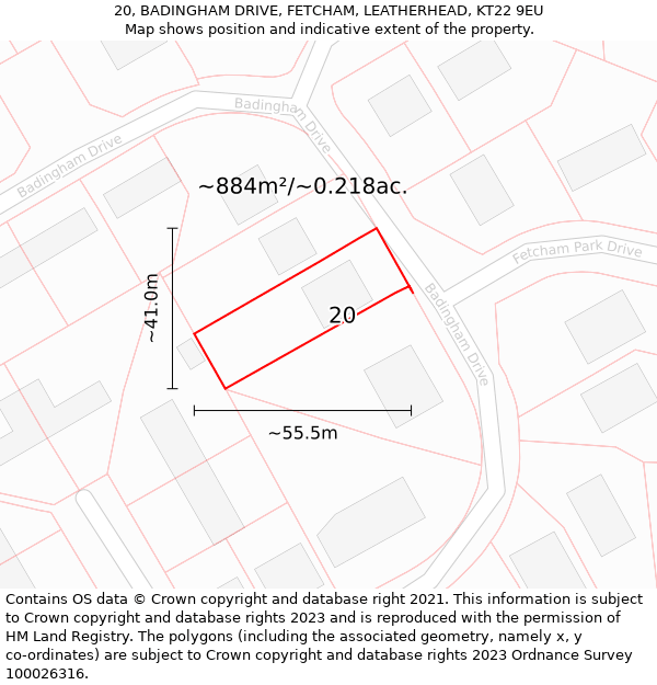 20, BADINGHAM DRIVE, FETCHAM, LEATHERHEAD, KT22 9EU: Plot and title map