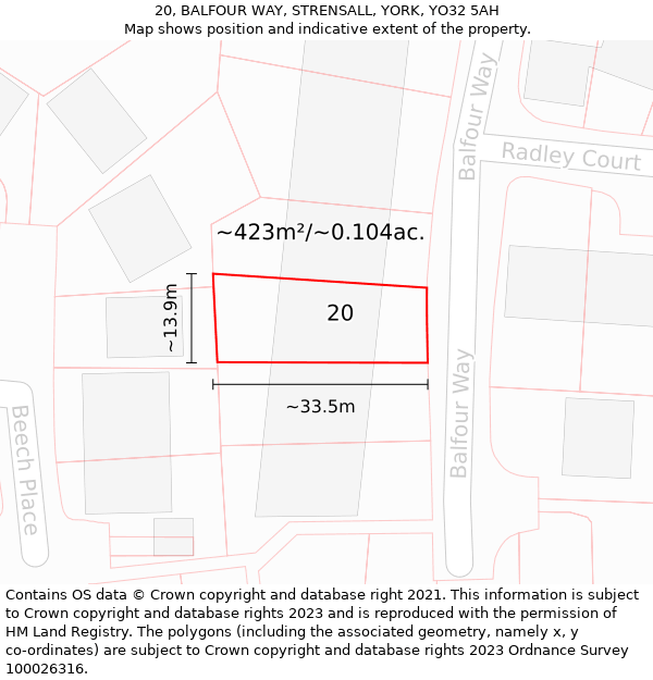 20, BALFOUR WAY, STRENSALL, YORK, YO32 5AH: Plot and title map