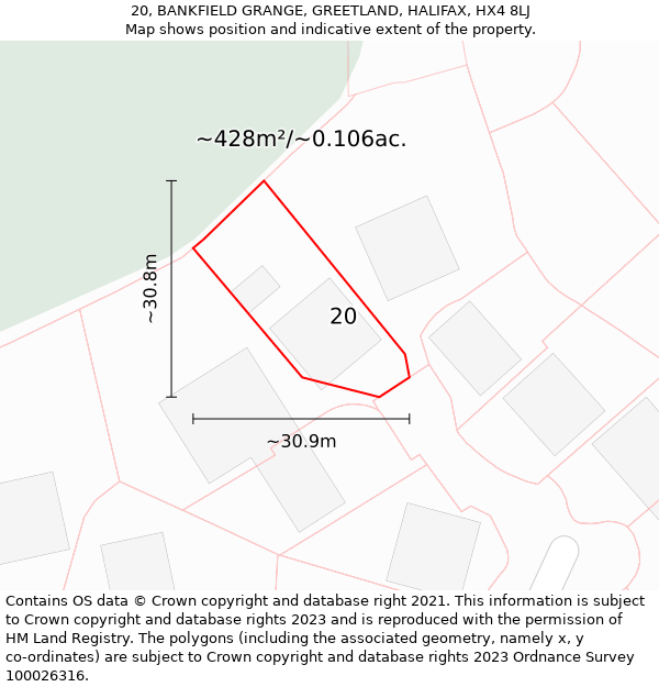 20, BANKFIELD GRANGE, GREETLAND, HALIFAX, HX4 8LJ: Plot and title map