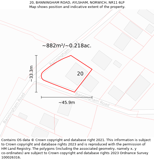 20, BANNINGHAM ROAD, AYLSHAM, NORWICH, NR11 6LP: Plot and title map