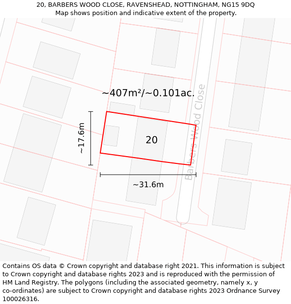 20, BARBERS WOOD CLOSE, RAVENSHEAD, NOTTINGHAM, NG15 9DQ: Plot and title map