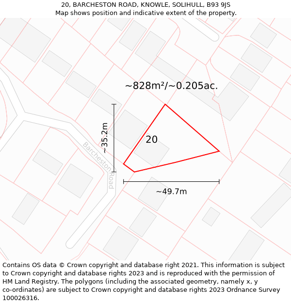 20, BARCHESTON ROAD, KNOWLE, SOLIHULL, B93 9JS: Plot and title map