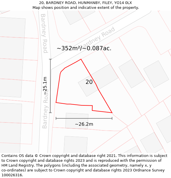 20, BARDNEY ROAD, HUNMANBY, FILEY, YO14 0LX: Plot and title map