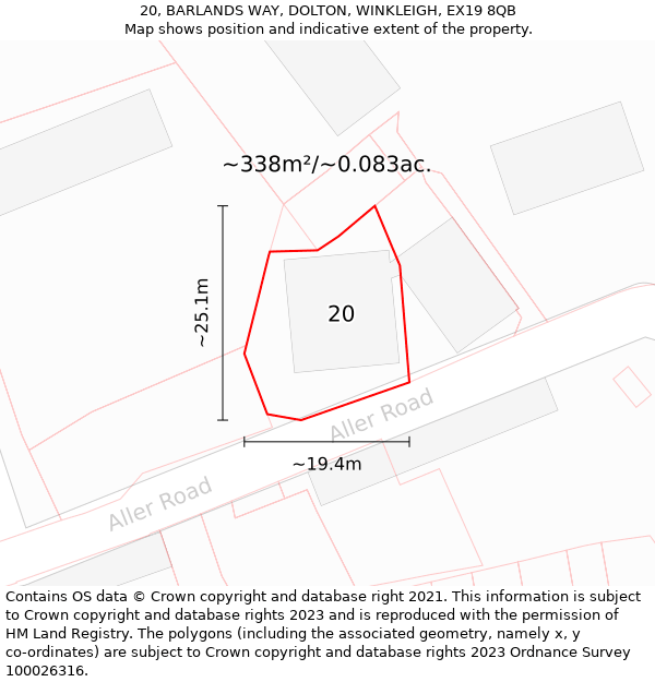 20, BARLANDS WAY, DOLTON, WINKLEIGH, EX19 8QB: Plot and title map