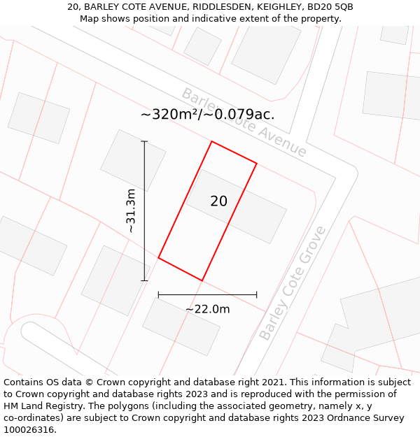 20, BARLEY COTE AVENUE, RIDDLESDEN, KEIGHLEY, BD20 5QB: Plot and title map