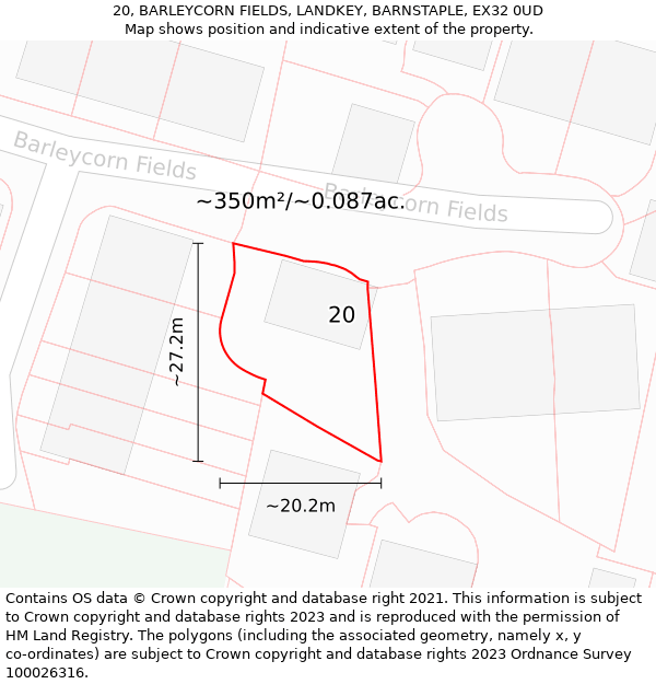 20, BARLEYCORN FIELDS, LANDKEY, BARNSTAPLE, EX32 0UD: Plot and title map