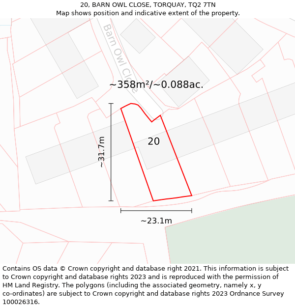 20, BARN OWL CLOSE, TORQUAY, TQ2 7TN: Plot and title map