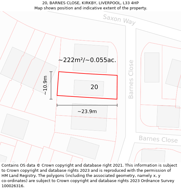20, BARNES CLOSE, KIRKBY, LIVERPOOL, L33 4HP: Plot and title map