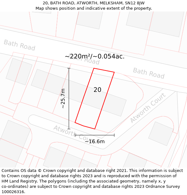 20, BATH ROAD, ATWORTH, MELKSHAM, SN12 8JW: Plot and title map