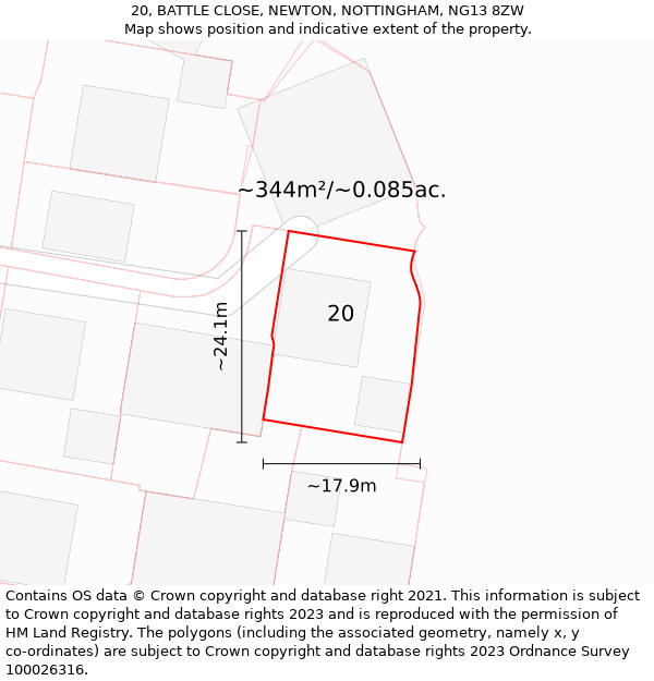 20, BATTLE CLOSE, NEWTON, NOTTINGHAM, NG13 8ZW: Plot and title map