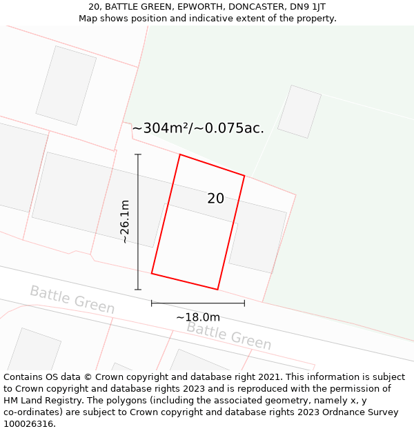 20, BATTLE GREEN, EPWORTH, DONCASTER, DN9 1JT: Plot and title map